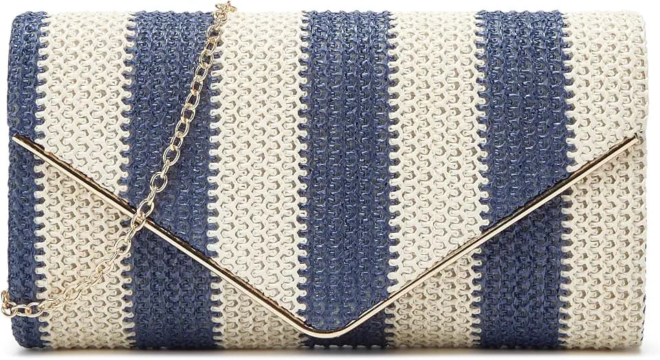 Straw Clutch Bag Women Summer Woven Handbag Striped Chain Crossbody Envelope Shoulder Boho Beach Evening Party Purse