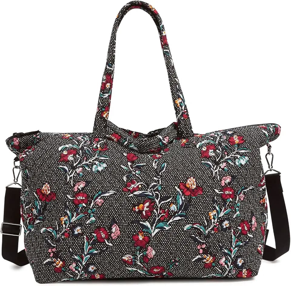Cotton Overnight Travel Tote Travel Bag, Perennials Noir Dot