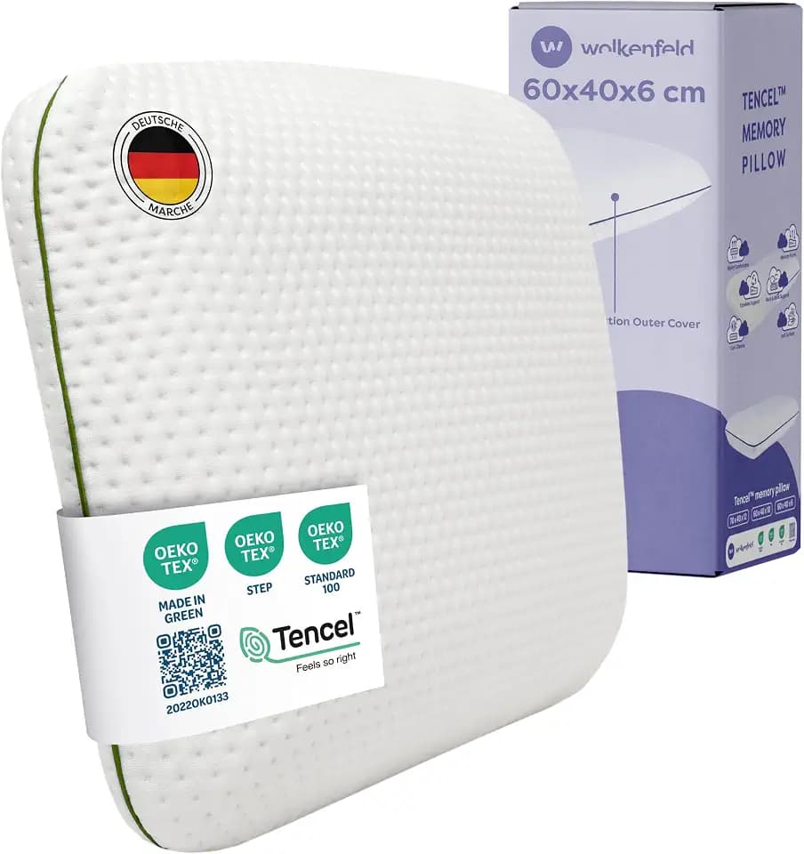 Wolkenfeld Kinderkissen 60x40x6 für Kinder ab 2 Jahren – Weiches und Atmungsaktives Kinderkopfkissen für einen sicheren Schlaf – Natürliches Memory Foam Oeko-TEX – Hypoallergene Tencel-Faserbezug