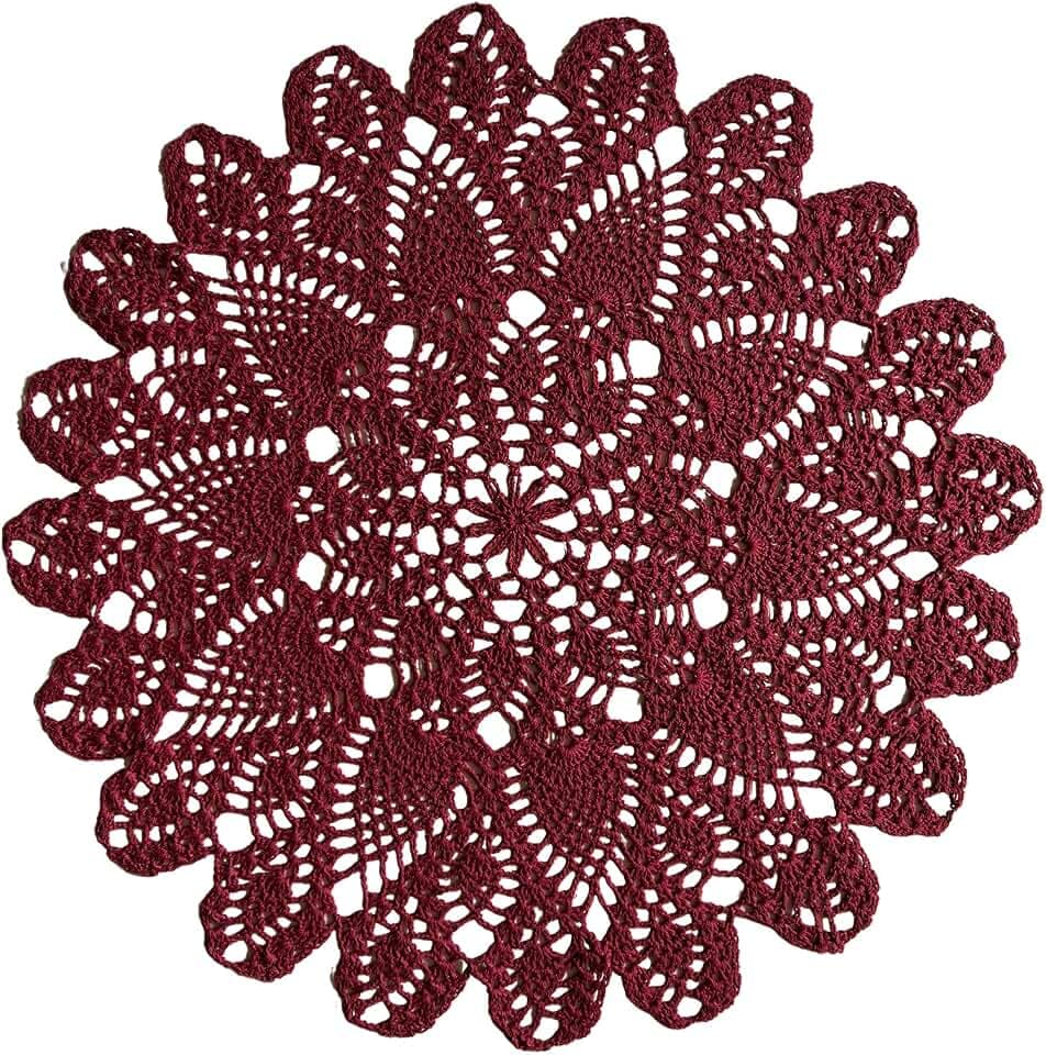 Phantomon 50,8 cm Spitzendeckchen, Tischsets, handgefertigt, Häkeltuch, runde Untersetzer, gestrickte Deckchen für Tische, Sofabezug, 100% Baumwolle, Burgunderrot