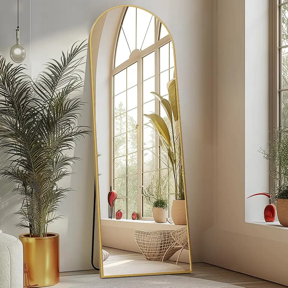 Sweetcrispy 59"x16" Arched Full Length Mirror, Floor Body Mirror, Gold
