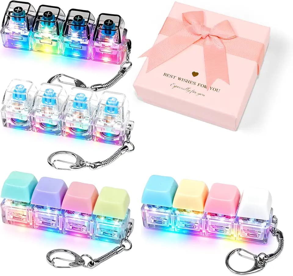 Keyboard Fidget Keychain 4-Pack with LED Lights and Clicky Buttons