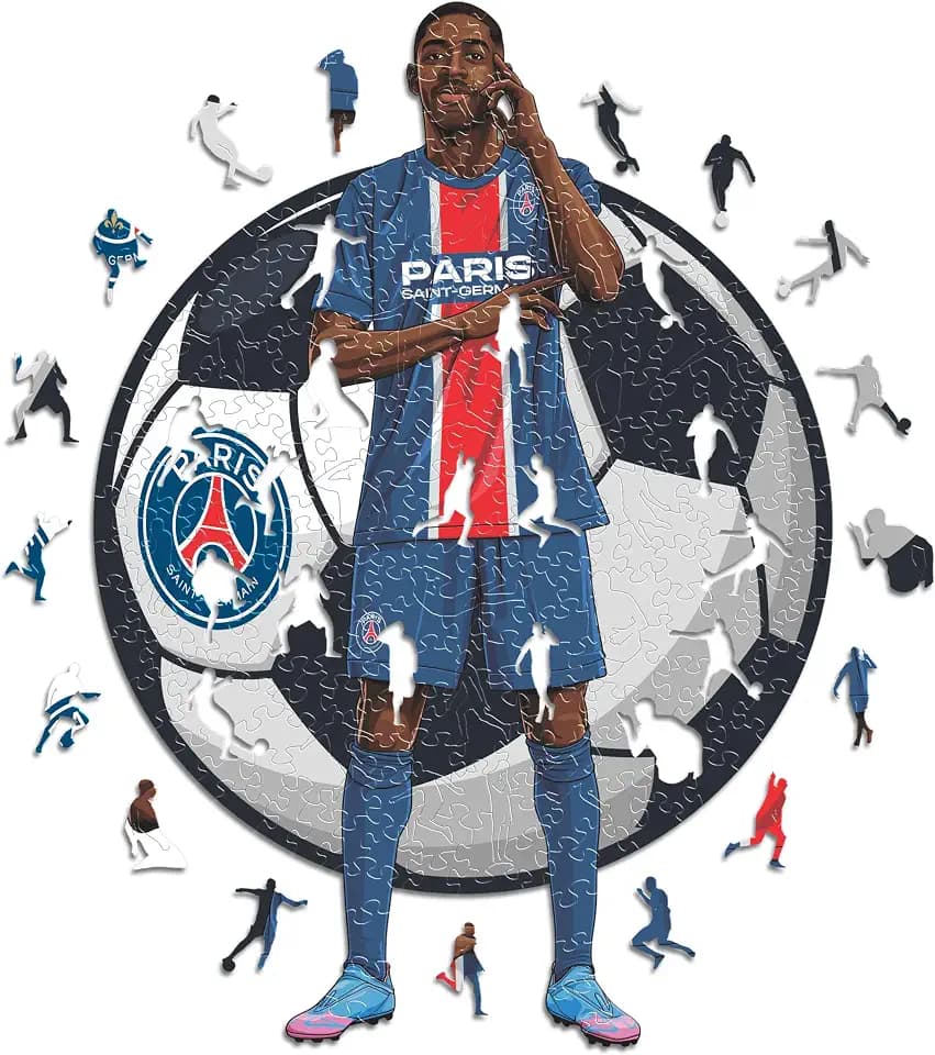 Iconic Puzzles - PSG, Ousmane Dembélé, offiziell Lizenziertes Holzpuzzle, 100% nachhaltig, Geschenk für Erwachsene und Kinder, Größe L, 500 Teile