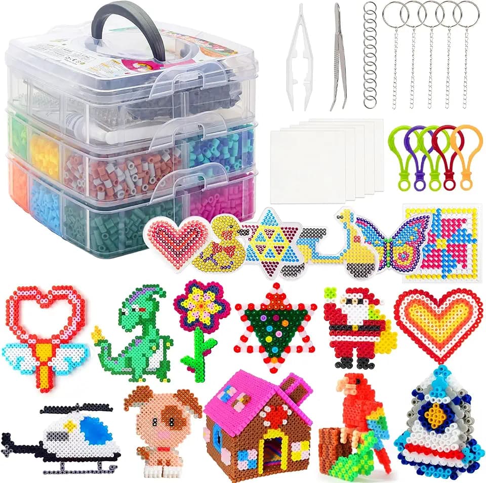 SLEMAKO Bügelperlen Set, 10600 Stück Steckperlen mit Aufbewahrungsbox, Bügelperlen Platten, Benutzerführung, DIY Gestalten von Schmuck, Deko, Verzierungen und 3d Kinder Geschenk Bastelideen