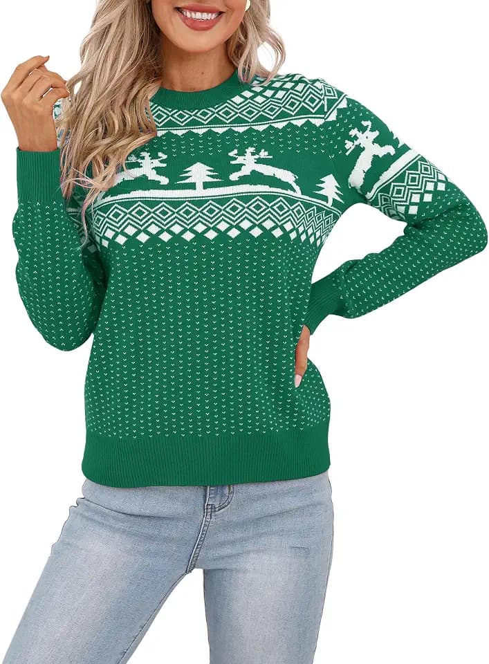 Clearlove Damen Herren Weihnachtspullover Lustig Christmas Sweater Rundhals Reindeer Weihnachtspulli Ugly Unisex Strickpullover