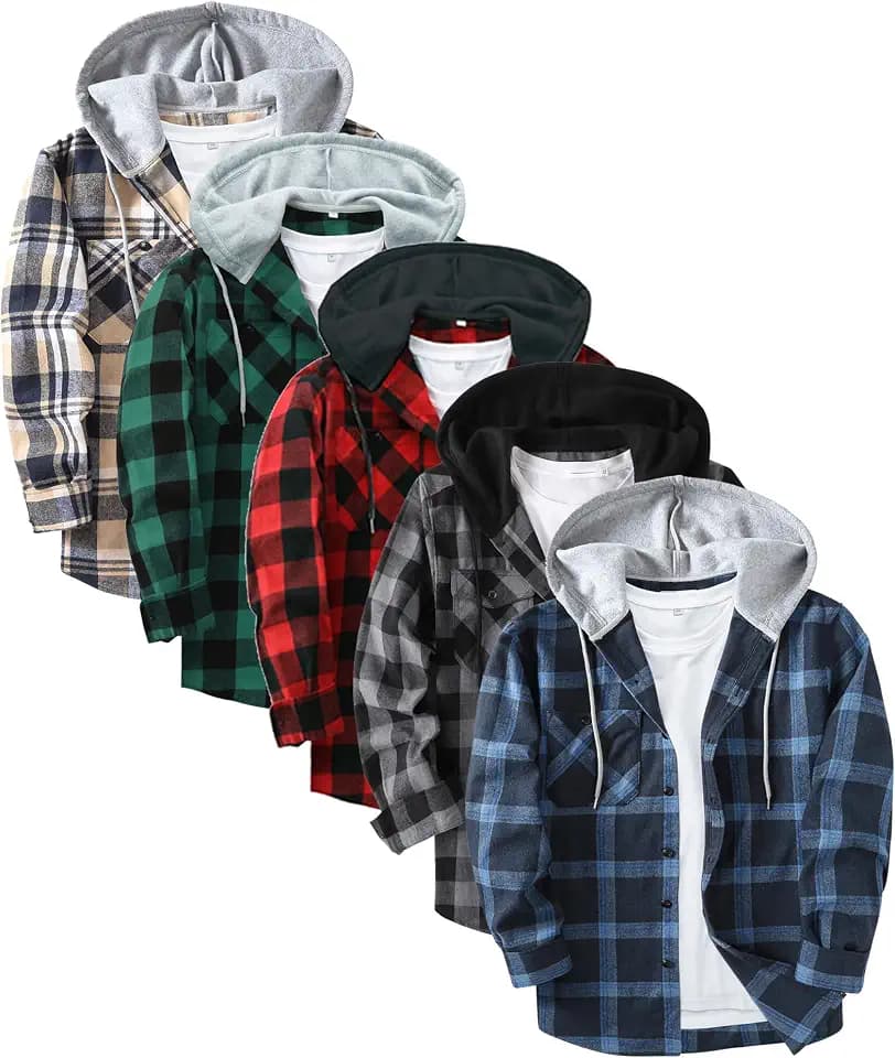 SWISSWELL Flannel Hoodie for Mens Long Sleeve Button-up Plaid Shirt