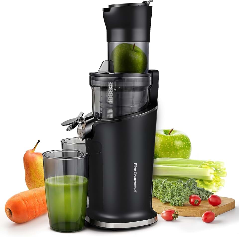 Elite Gourmet EJX017 Masticating Slow Juicer, 3-Inch Chute, 27 oz, Black