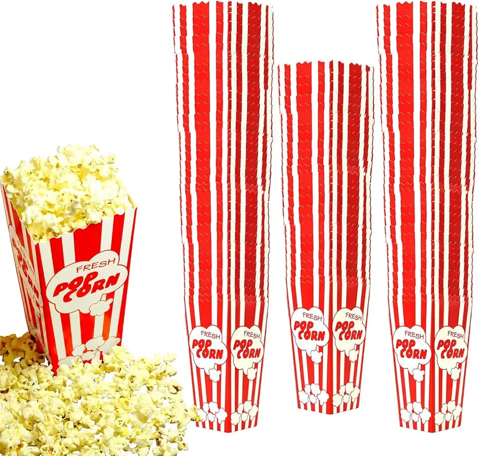 Salbree 110 Tall Movie Night Paper Popcorn Boxes Nostalgic Red White Stripe