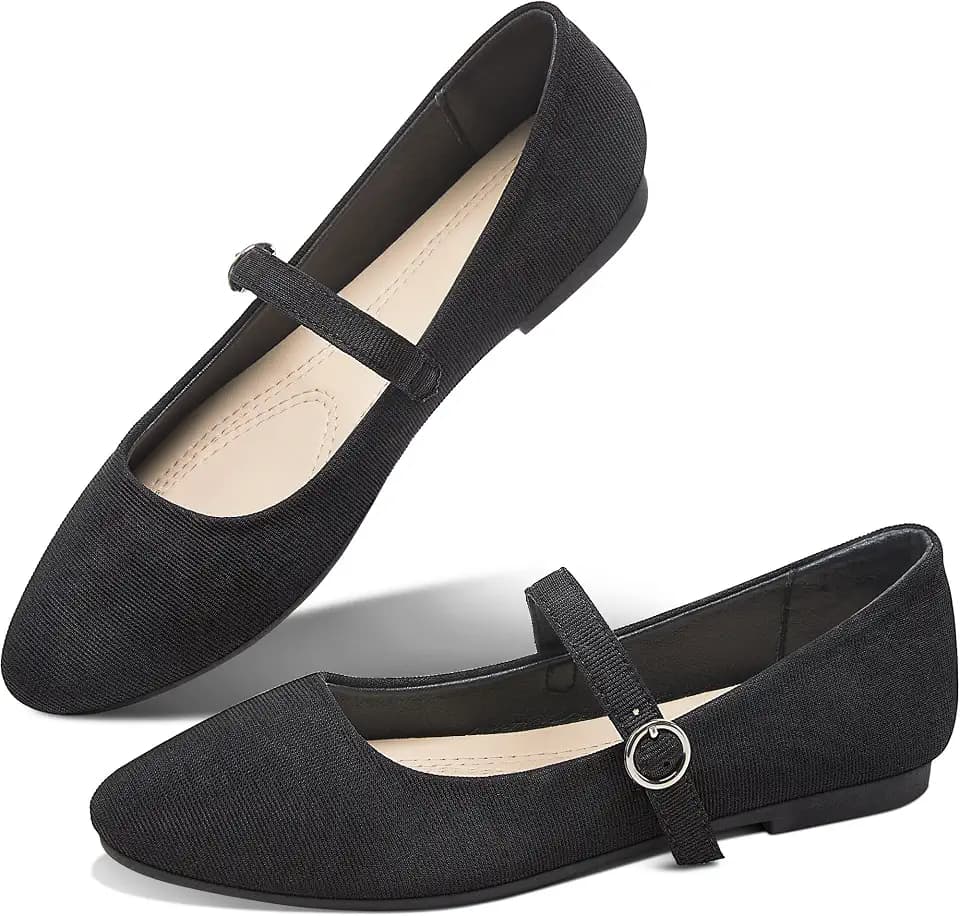 Obtaom Mary Jane Flat Shoes Round Toe Ballet Flats for Women Dressy Fabric Business Flats Comfortable Classic Strap Flats for Office