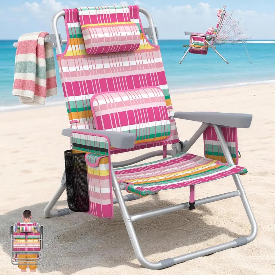 Suteck 15" Tall Beach Chair for Adults 5-Position Adjustment