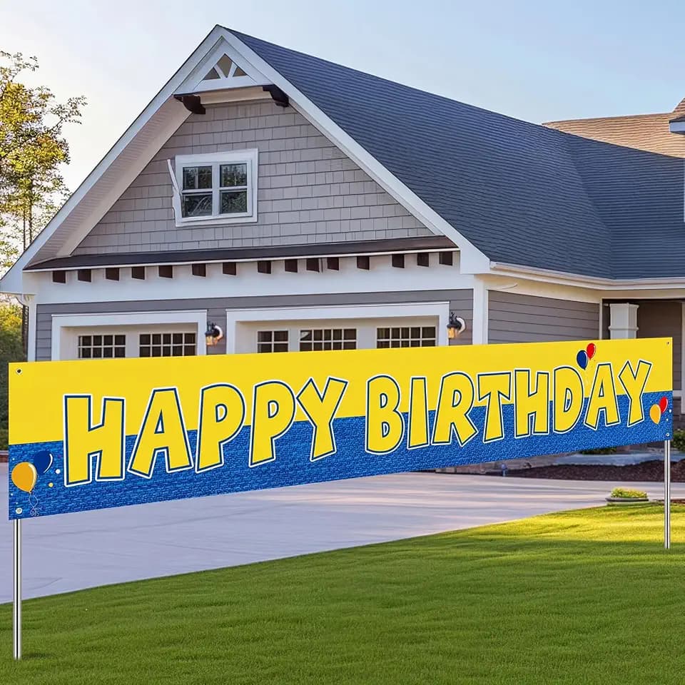 Yellow Blue Happy Birthday Banner, 9.8 x 1.6 ft for Party Decor