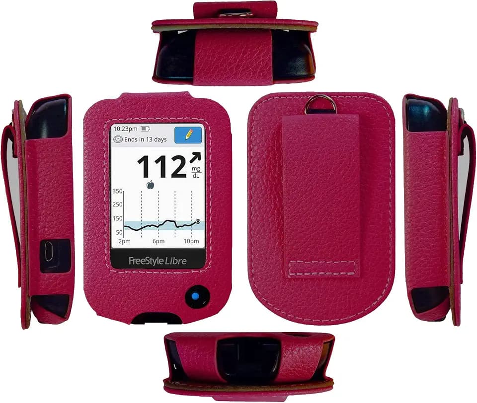 SNK Fitted Leather Case with Screen Protector for Freestyle Libre,Freestyle Libre 2, Freestyle Libre 3,Freestyle Libre 14 Day (FLC-LBHPK)