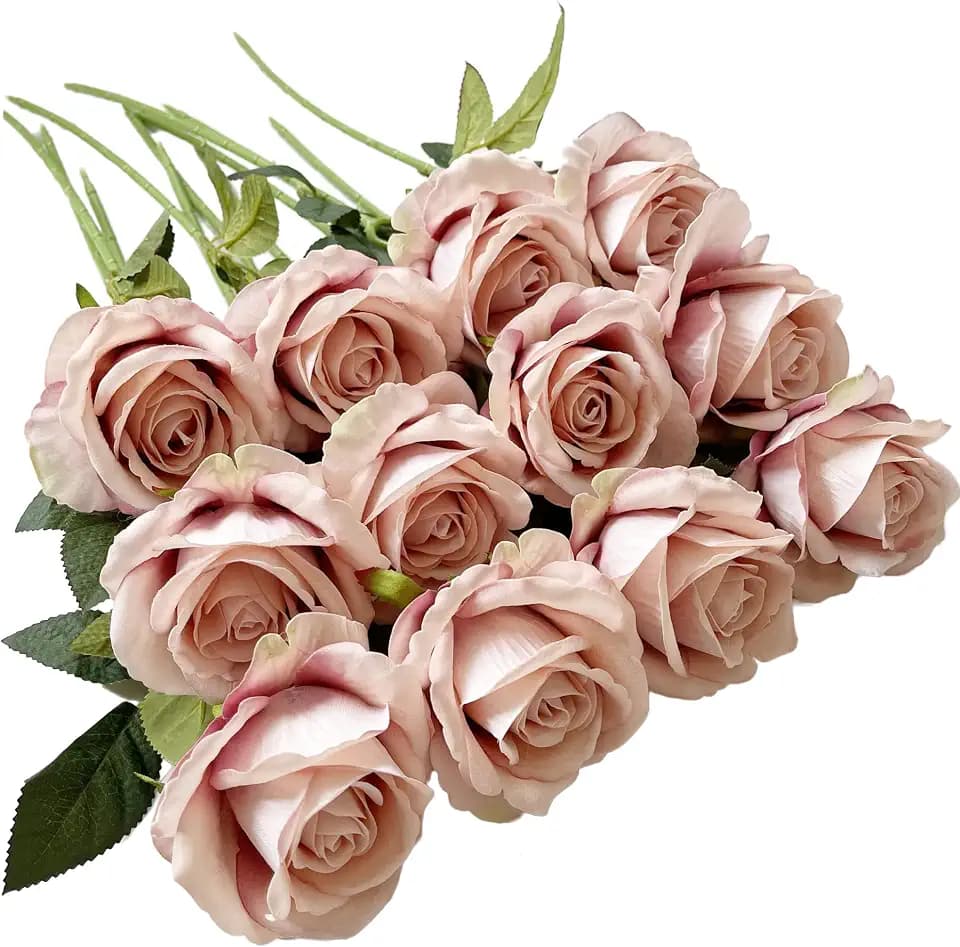 UKELER 12 Pcs Artificial Rose Flowers Blossom Rose Flowers Real Touch Silk Faux Roses with Long Stem Rose Bouquets for Home Decoration Wedding Party Garden Floral Decor