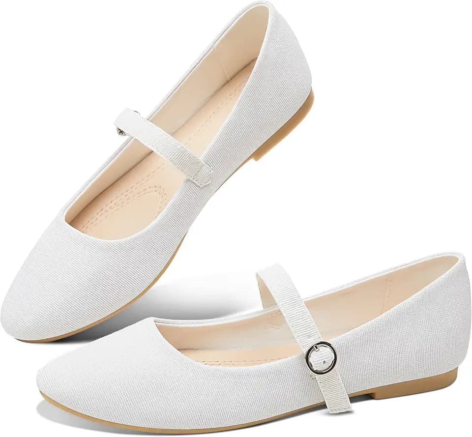 Obtaom Mary Jane Flat Shoes Round Toe Ballet Flats for Women Dressy Fabric Business Flats Comfortable Classic Strap Flats for Office