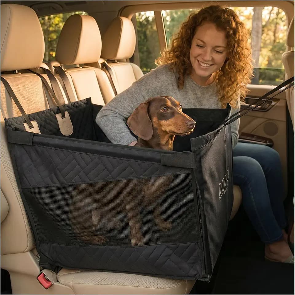 DOGGO Hard Bottom Dog Car Seat for Small & Medium Dogs up to 35 lbs, Black