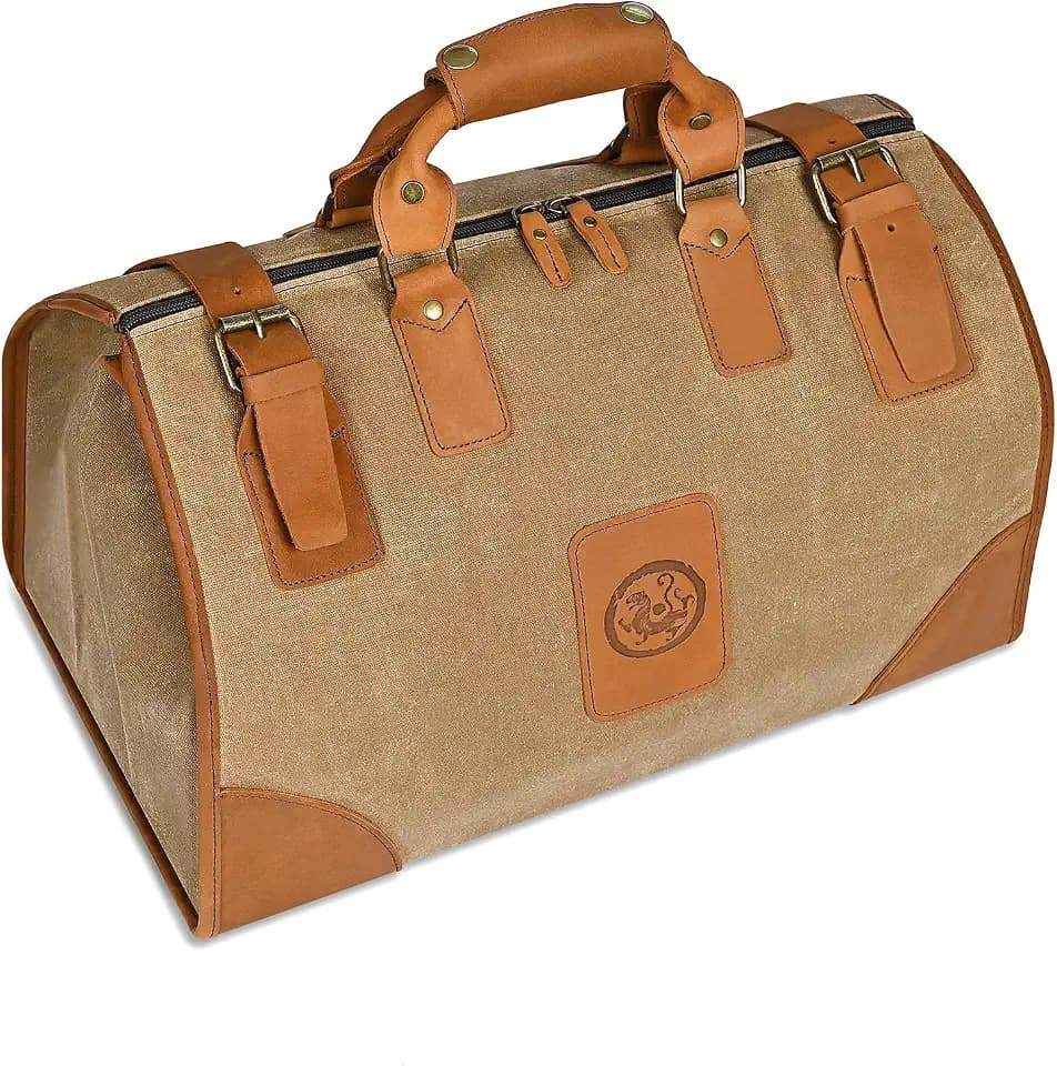 Water Resistant Canvas + Leather Travel Luggage Tote Duffle Gym Suitcase Weekender Overnight Bag For Men Male FB8151 (A-Brown)