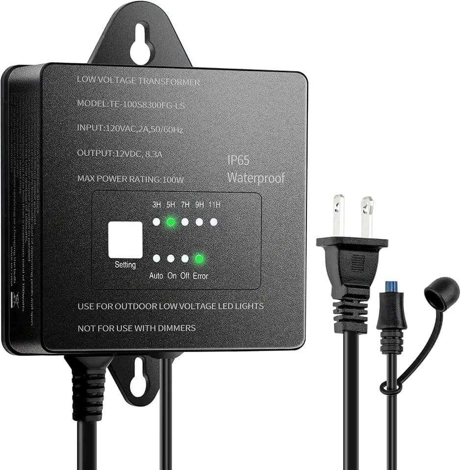 100W Low Voltage Landscape Lighting Transformer 12V DC with Timer Photocell