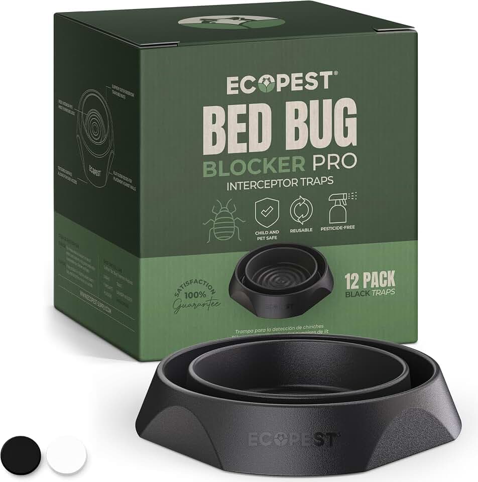 Bettwanzen Detektor – 12er Pack | Bettwanzenfalle Bed Bug Blocker (Pro) | Bettwanzen Test (Schwarz) | Insektenfalle, Wanzen Monitor und Detektor für Bettbeine