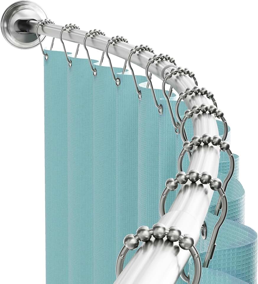 Zenna Home Curved Shower Curtain Rod, No Drill, 50-72 Inch Adjustable Tension Shower Rod for Bathroom, Rustproof, Non-Slip, Adds Room in Shower, Satin Nickel