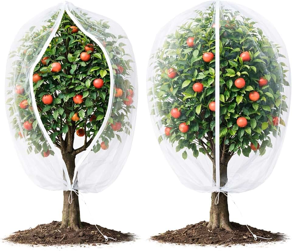 Fruit Tree Netting Cover with Zipper & Drawstring, 2 Packs 8ft x 8ft Insect Bird Barrier Netting for Garden Protection, Ultra Fine Mesh Garden Netting