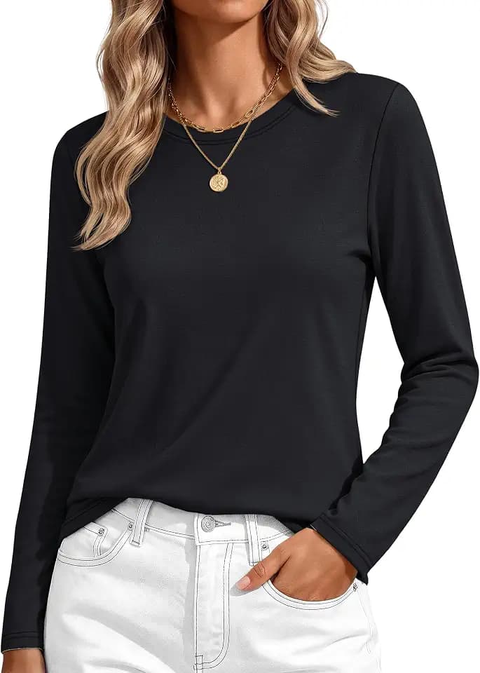 YUCOLEN Long Sleeve Shirts for Women Cotton Crew Neck Tshirts Fall Tops