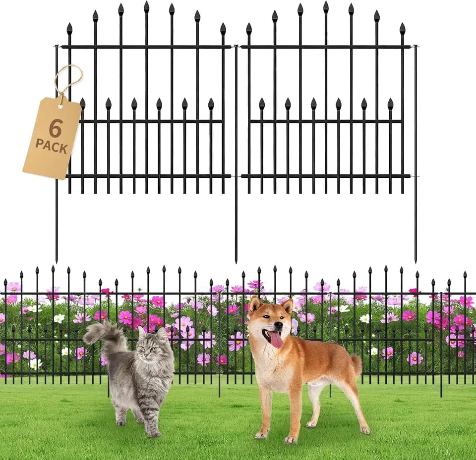 Decorative Garden Fence - 32in(H) x 14.5Ft(L) No Dig Heavy Duty Metal Rabbit Dog Fence Outdoor for Yard Rust-Proof Garden Fencing Animal Barrier Border for Patio Flower Bed (6 Panels + 7 Stakes)