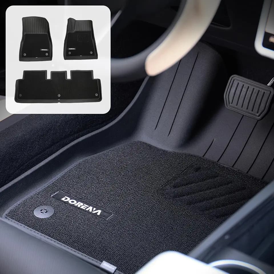 DORENA Floor Mats with Carpets for 2021-2024 Tesla Model Y Double Layer All Weather TPE Removable Floor Liners Set of 6