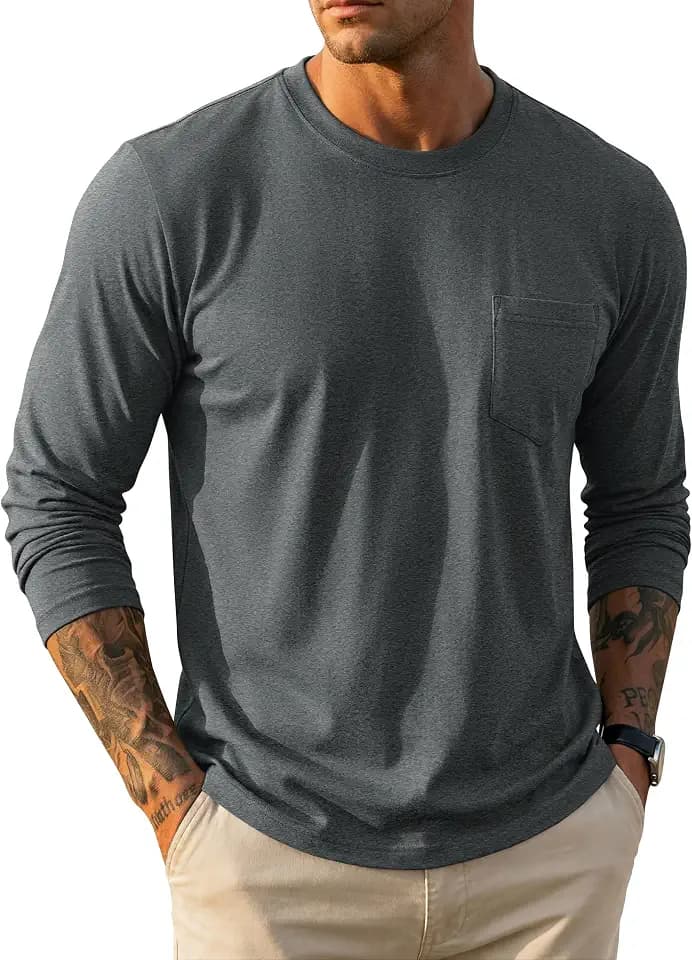 MAGCOMSEN Long Sleeve Shirts for Men Lightweight Cotton Casual Pocket Shirt