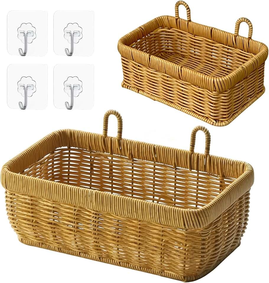 Aufbewahrungskorb Geflochten aus Rattan Wandhalterung Organizer 2 Stück