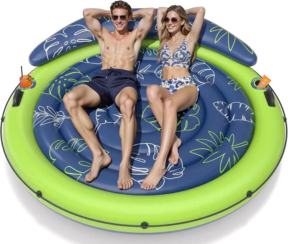 JOSEN Pool Floats Adult, Inflatable Tanning Pool - Extra Large Pool Floats for Adults Heavy Duty, Round Pool Rafts, River Lake Floaties Water Floats with Cup Holders