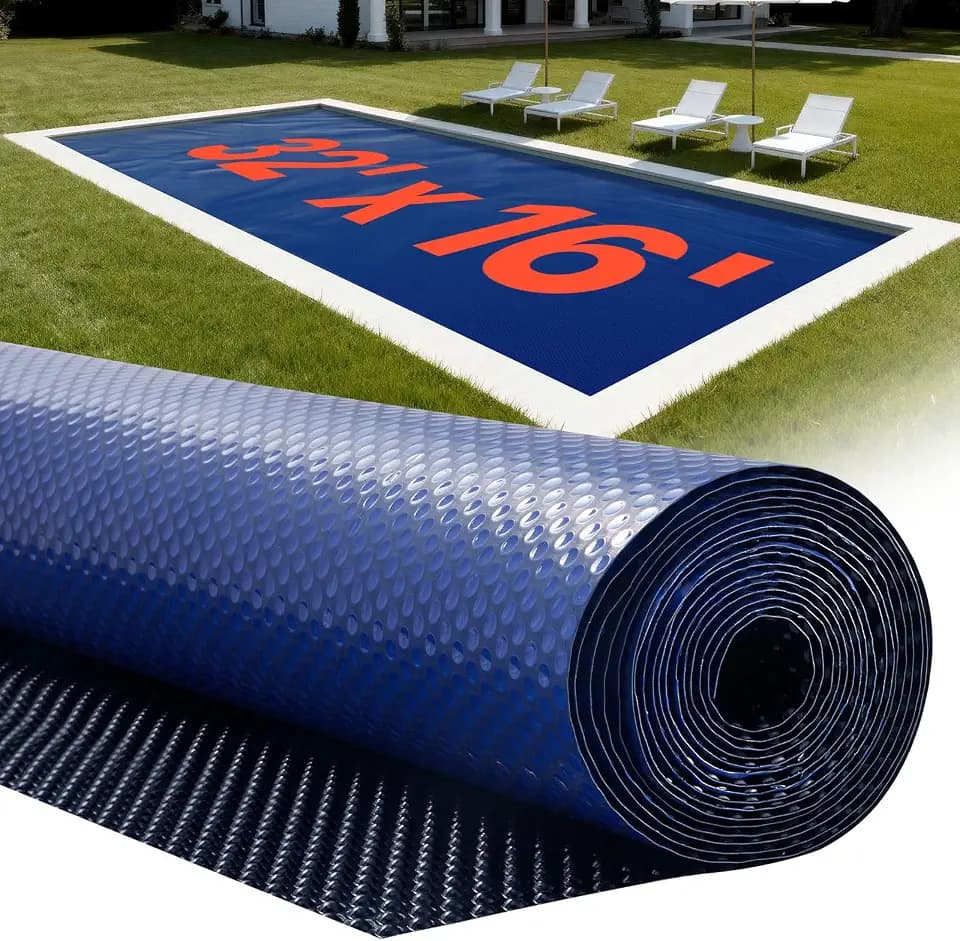VEVOR Solar Pool Cover 32 x 16 ft 16 Mil Pool Bubble Cover Blue & Black