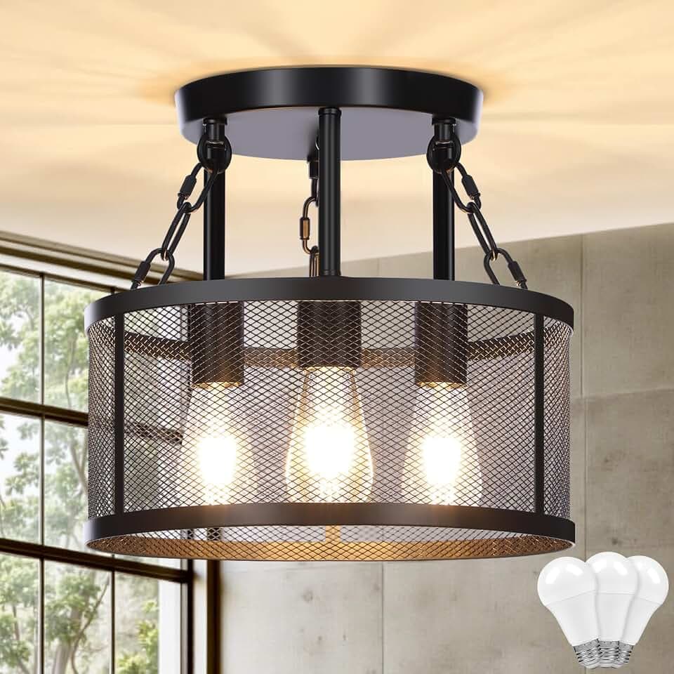 Deckenleuchte Schwarz Deckenlampe Vintage LED, 3 Flammig E27 Wohnzimmerlampe Modern aus Metall Industrial Deckenlampe Dimmbar Lampe Decke für Küche Flur Schlafzimmer Esszimmer