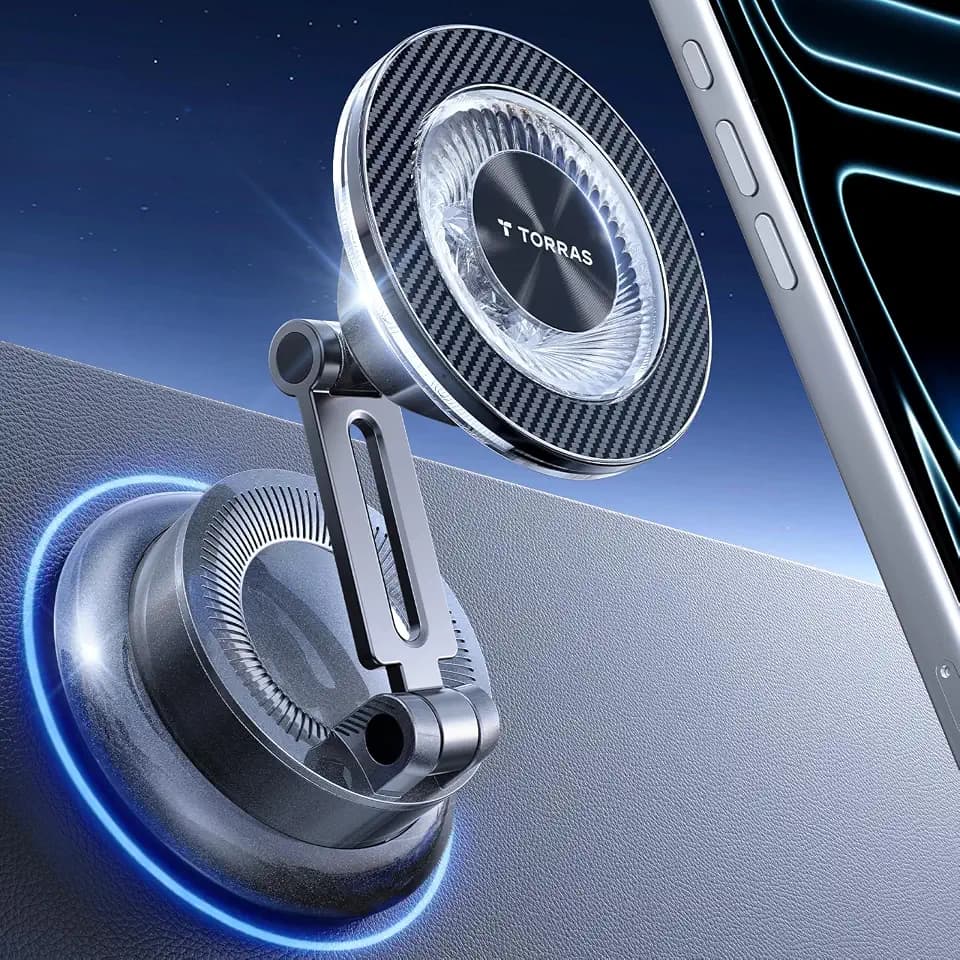 TORRAS 2026 Upgraded Vacuum Car Phone Holder for MagSafe Car Mount [98+ LBS Strongest Suction | 24 N58 Magnets] 360° Adjustable Magnetic Phone Holders for Your Car, for iPhone 18-12 Pro Max Plus Air