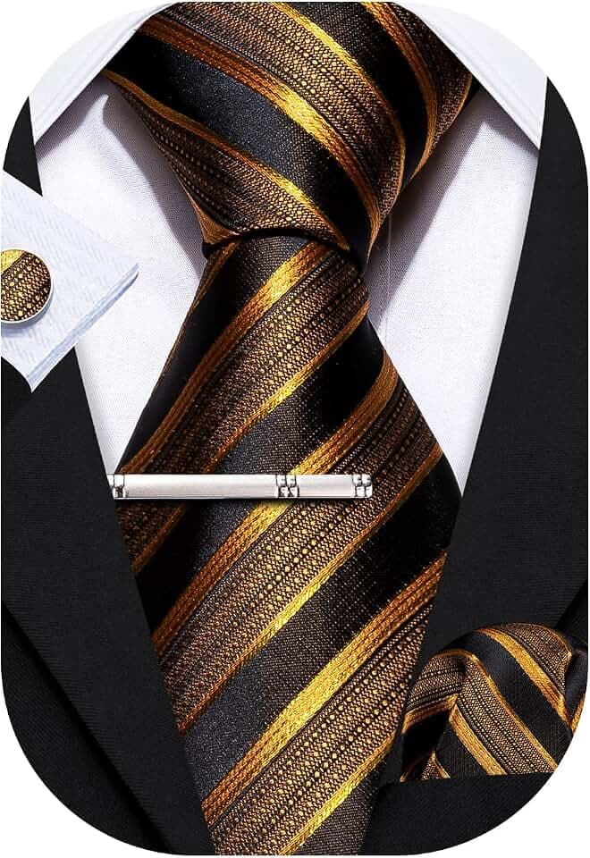 Barry.Wang Herren Krawatte Seide Set Florale Paisley-Krawatte Einstecktuch Manschettenknöpfe im Krawattenklammer Feierliche Hochzeit Party