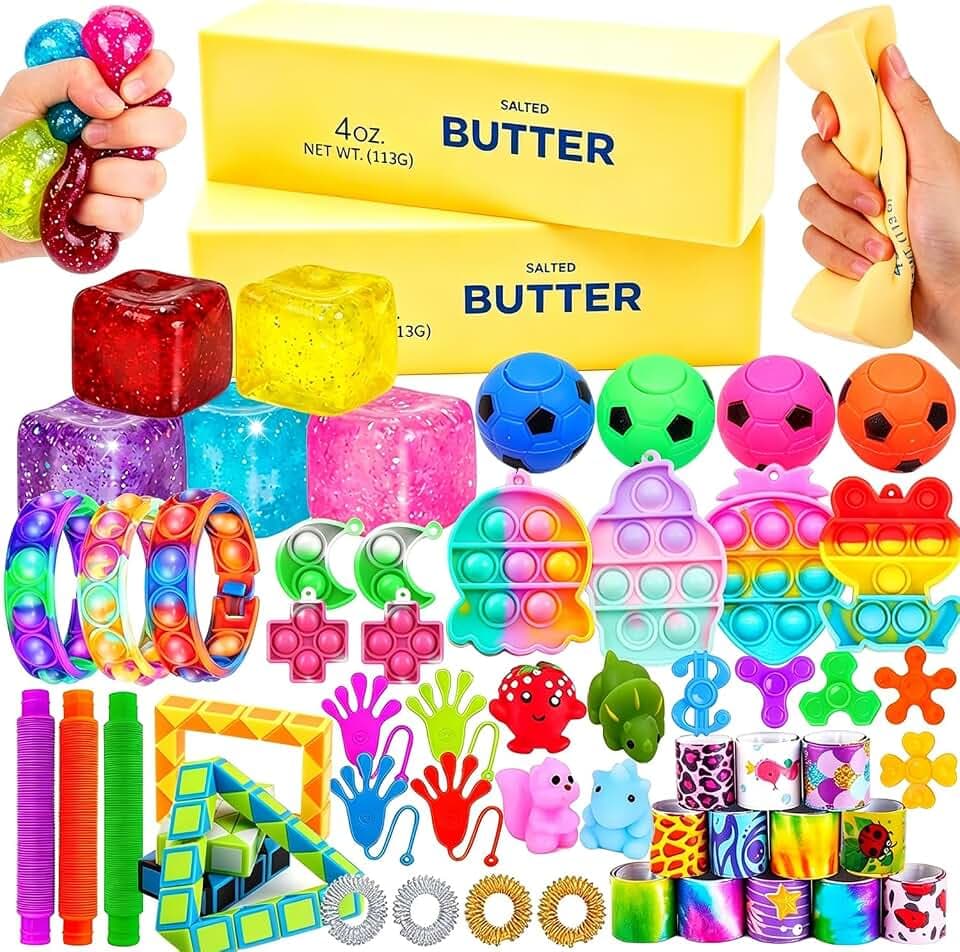 60 Pack Squishy Sensory Fidget Toys for Kids, Slow Rising Butter Squishies Stress Cube, Squeeze Toys, Treasure Box Toys Classroom Prizes Pinata Filler Goodie Bag Stuffers Party Favors for Kids