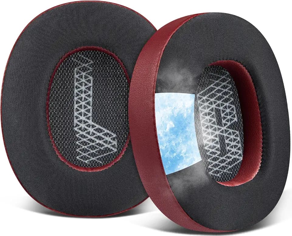 SOULWIT Cooling Gel Replacement Ear Pads for JBL E65BTNC/Live 650BTNC/Live 770NC/Live 660NC/Duet NC Over-Ear Headphones, Earpads Cushions with Noise Isolation Foam - Burgundy
