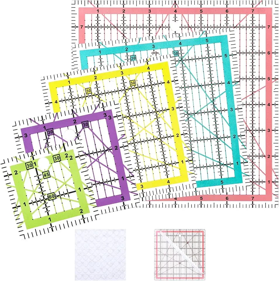 5 Stück Quilt Lineale Patchwork Vorlagen Nählineale mit Anti Rutsch Ringe | Acryl Quilt Lineale Schneiderlinea für Stoffschneiden und Nähen (2,5"x2,5", 3,5"x3,5", 5"x5", 6"x6", 8"x8")