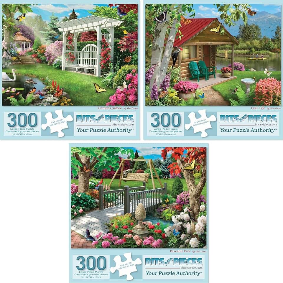 Bits and Pieces Set of 3 Jigsaw Puzzles 300 Pieces - Country Gardens Set
