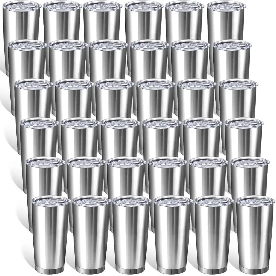 Sieral 36 Pack Stainless Steel Tumblers Bulk with Lids, 20 oz, Silver