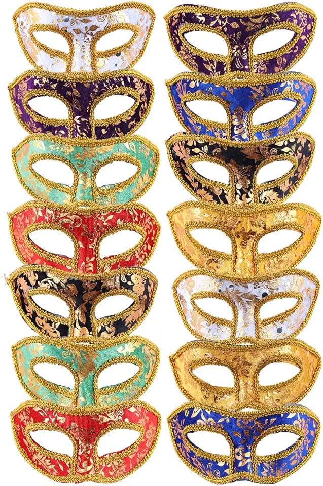 14 Pieces Masquerade Masks, Half Face Mardi Gras Masquerade Mask Venetian Masks Set for Carnival Prom Ball Fancy Dress Party Supplies Costume Accessory (Set 3)