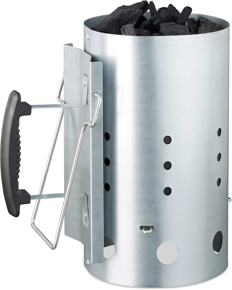 Relaxdays XL Anzündkamin, aus Stahl, Grillkohleanzünder für BBQ, Silber