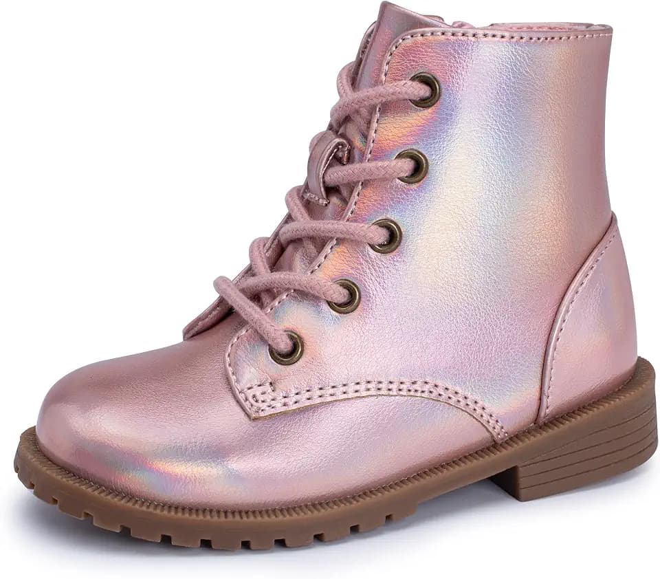 ICEBIRDS Girls Boys Combat Boots Side Zipper Ankle Shoes with Lace Up (Toddler/Little Kid)
