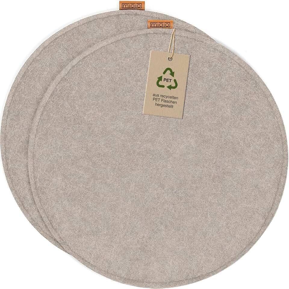 Miqio Design Filz Sitzkissen Rund mit Antirutschnoppen | 35cm | 2er-Set | Indoor und Outdoor | Nachhaltig aus recycelten PET Flaschen | Waschbare Stuhlkissen rutschfest | beige