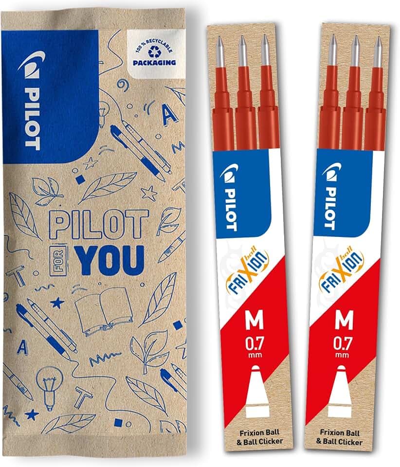 PILOT FriXion Ersatzminen 0.7 - 6 St├╝ck - Rot - Radierbare Tinte - Kompatibel mit FriXion Ball & Clicker 0.7 - Mittlere St├Ąrke - Gel-Tintenrollermine