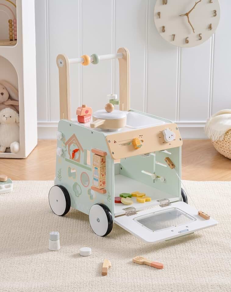 ROBOTIME Lauflernwagen Holz mit Spielküche, höhenverstellbar