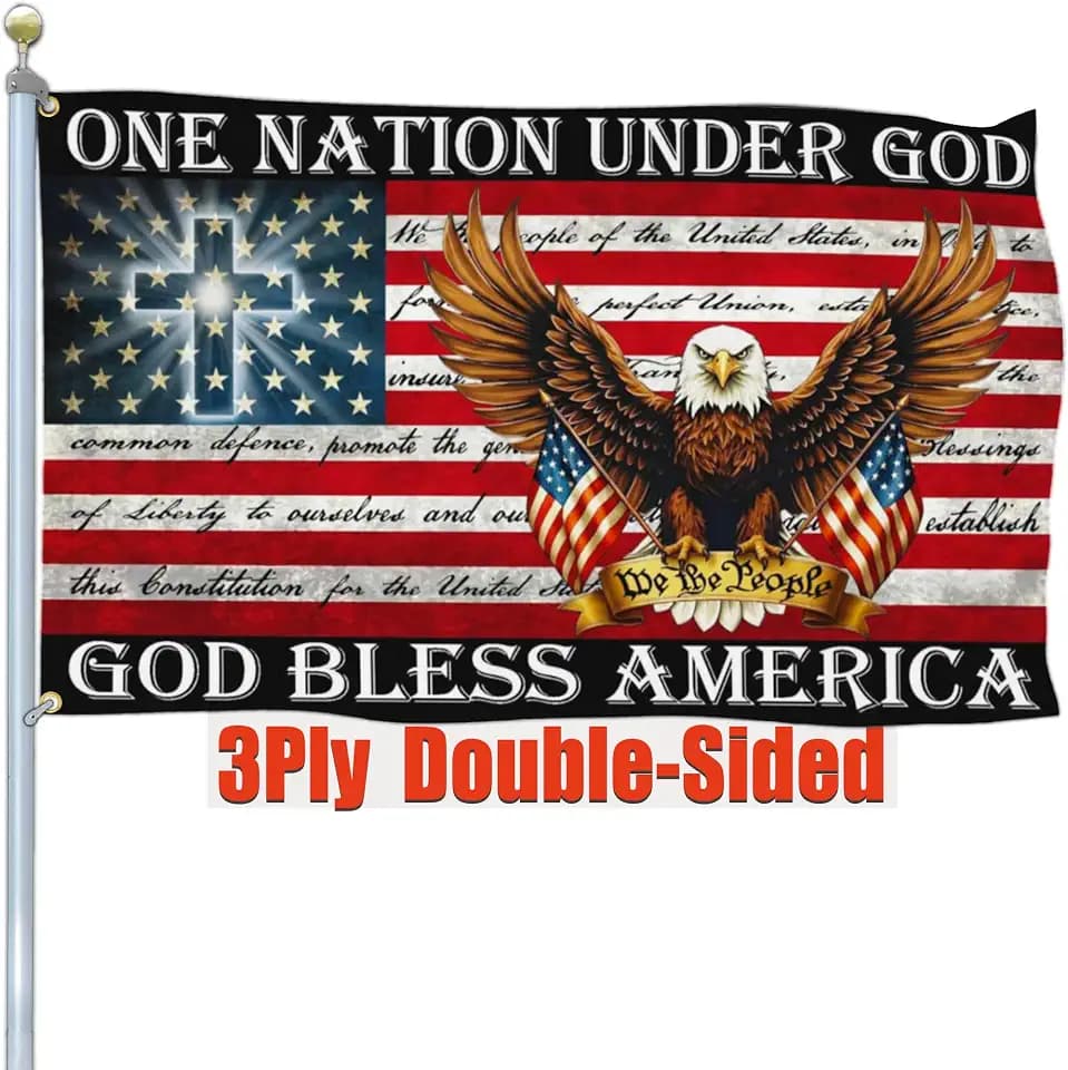 3 Ply One Nation Under God Flag We The People 1776 4th of July Patriotic American Eagle Flags for Outside 3x5 Double Sided God Bless America Betsy Ross Flag Outdoor Yard Decorations Banner