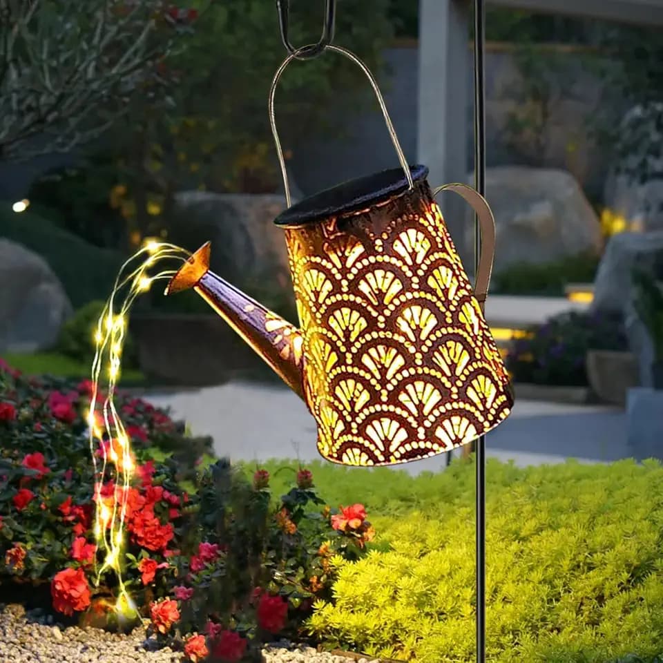 LQWELL® Solar Gießkanne mit Wasserfall Lichterkette Lampe für Garten Außen wasserdicht für Hof Path Rasen Wege Terrasse Yard Deko