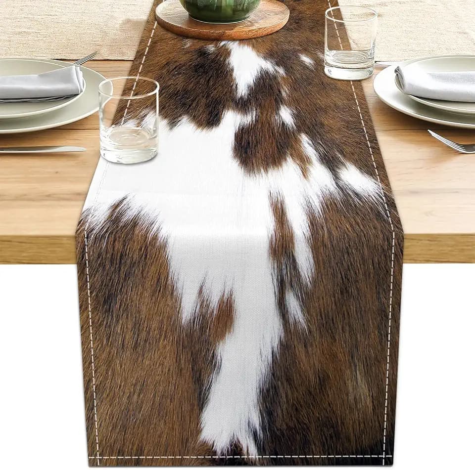 Cow Print Table Runner Brown Western Runners Cowhide Table Decorations Farmhouse Country Table Runner for Party Home Kitchen Dining Room 13x71 Inch (just a Print)