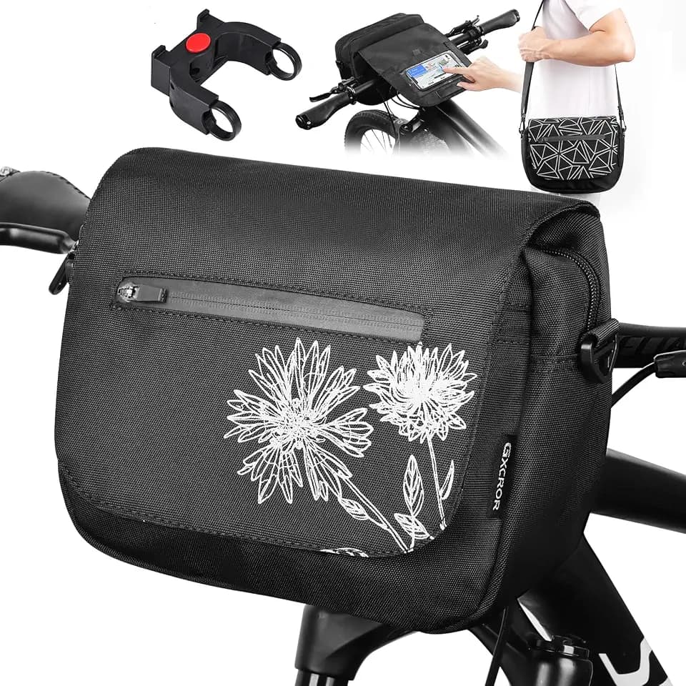 GXCROR Lenkertasche Fahrrad 5L mit Adapter, Handyhalterung, Trageschultergurt, Blitzschnell Abnehmbar, Wasserabweisende fahrradtasche Lenker, Für Stadtpendler, Reisen