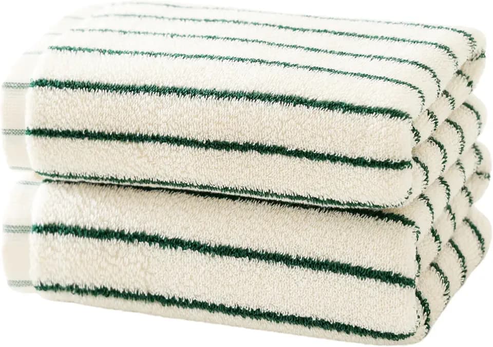 Green Striped Hand Towels for Bathroom,100% Cotton
